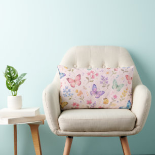 Butterflies Flowers and Musical Notes Lumbar Pillow