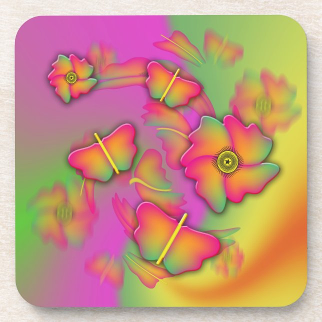 Butterflies & Flowers Beverage Coaster (Front)