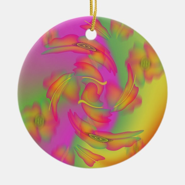 Butterflies & Flowers Ceramic Ornament (Front)