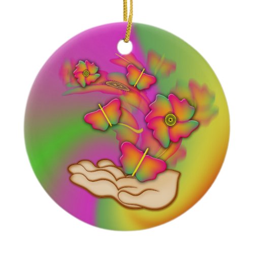 Butterflies &amp; Flowers Ceramic Ornament