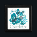Butterflies & Flowers Customize Jewelry/Gift Box<br><div class="desc">Vibrant and pretty blue butterfly and flowers graphic design with customizable name.</div>