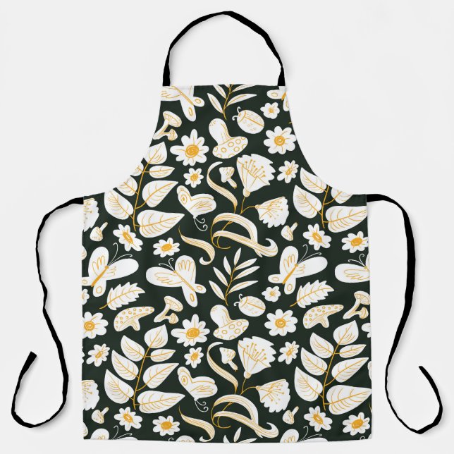 Butterflies & Flowers: Doodle Summer Pattern. Apron (Front)