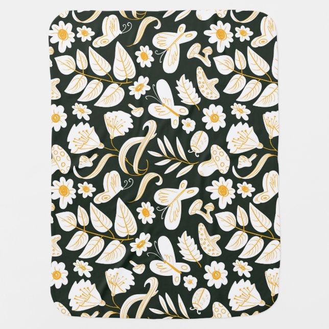 Butterflies & Flowers: Doodle Summer Pattern. Baby Blanket (Front)