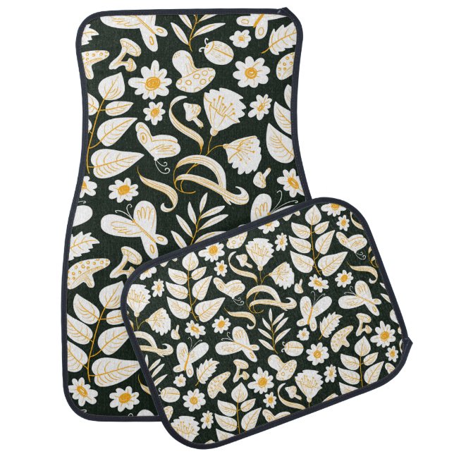 Butterflies & Flowers: Doodle Summer Pattern. Car Floor Mat (Set)