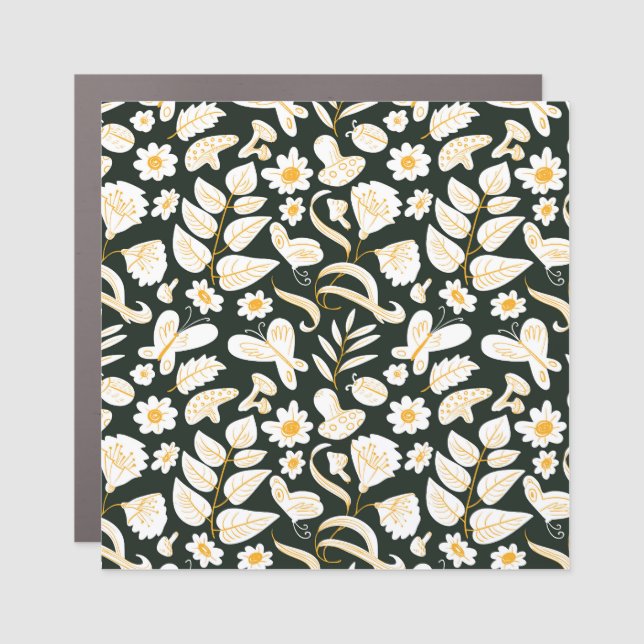 Butterflies & Flowers: Doodle Summer Pattern. Car Magnet (Front)