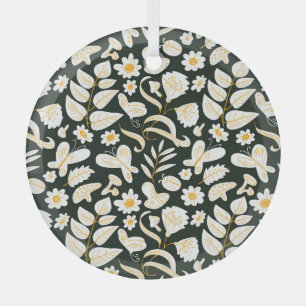 Butterflies & Flowers: Doodle Summer Pattern. Glass Ornament