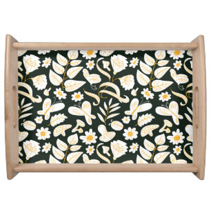 Butterflies & Flowers: Doodle Summer Pattern. Serving Tray