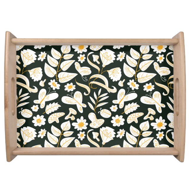 Butterflies & Flowers: Doodle Summer Pattern. Serving Tray (Front)
