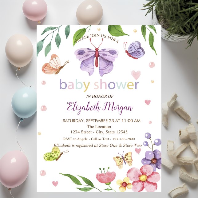  Butterflies Flowers Dotted  Shower Invitation (Creator Uploaded)