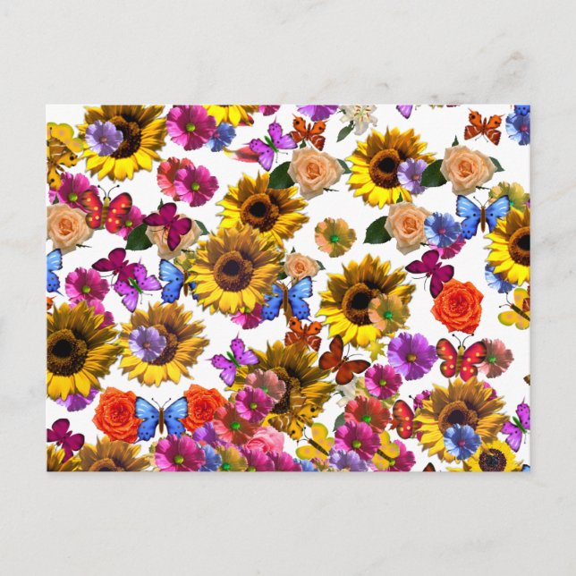 Butterflies & Flowers Full Coverage Graphic Postcard (Front)