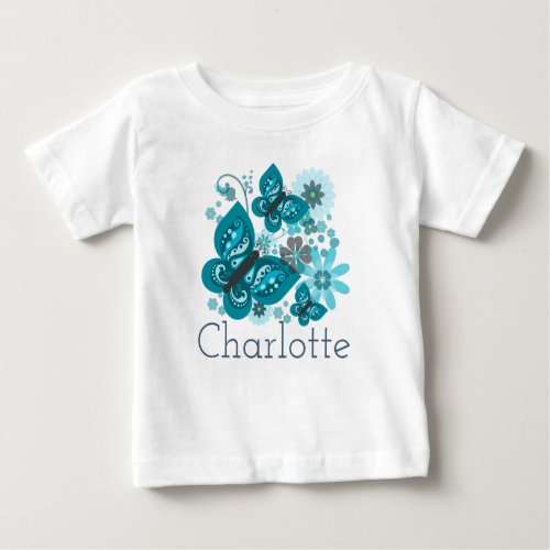 Butterflies  Flowers Gerber Cotton Vest Blue Baby T_Shirt