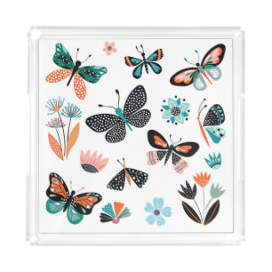 Butterflies Flowers: Hand Drawn Collection Acrylic Tray