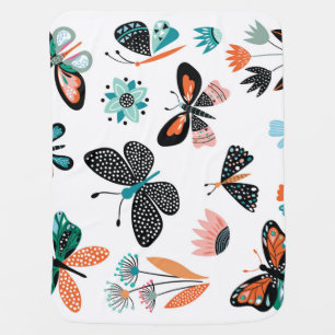 Butterflies Flowers: Hand Drawn Collection Baby Blanket