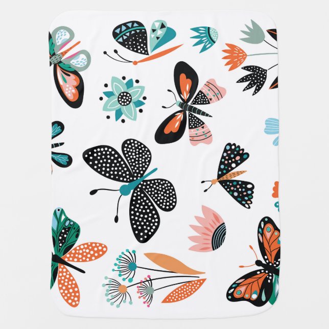 Butterflies Flowers: Hand Drawn Collection Baby Blanket (Front)