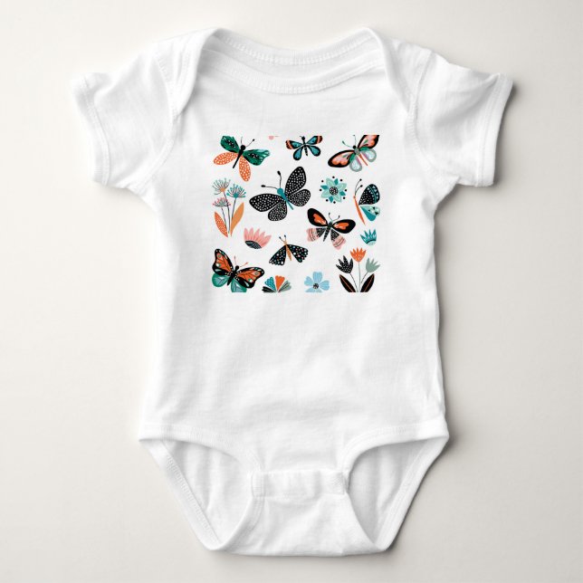 Butterflies Flowers: Hand Drawn Collection Baby Bodysuit (Front)