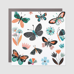 Butterflies Flowers: Hand Drawn Collection Car Magnet