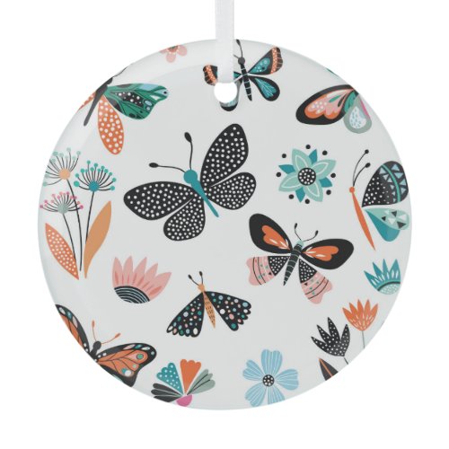 Butterflies Flowers: Hand Drawn Collection Glass Ornament