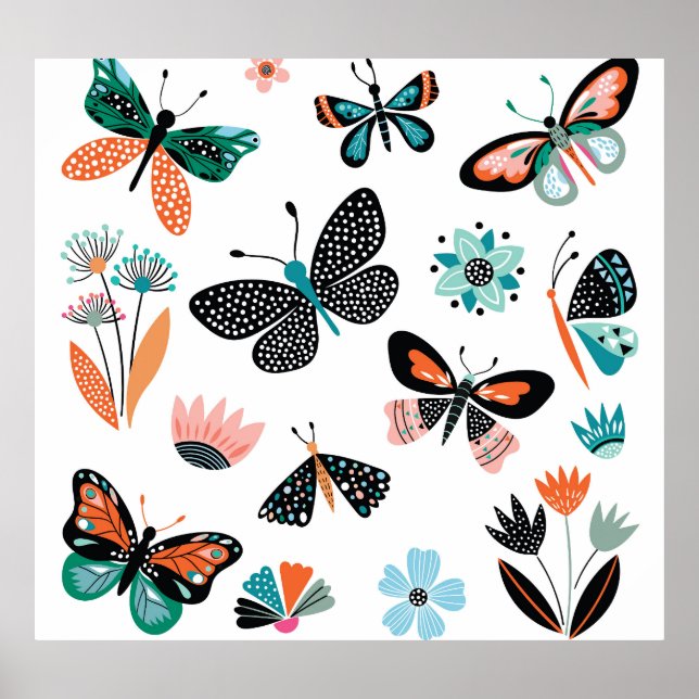 Butterflies Flowers: Hand Drawn Collection Poster (Front)