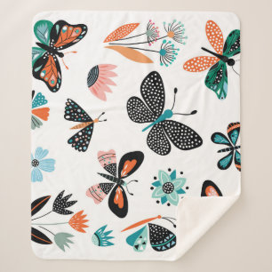 Butterflies Flowers: Hand Drawn Collection Sherpa Blanket