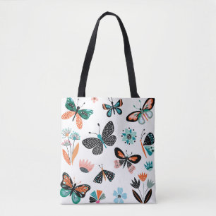 Butterflies Flowers: Hand Drawn Collection Tote Bag