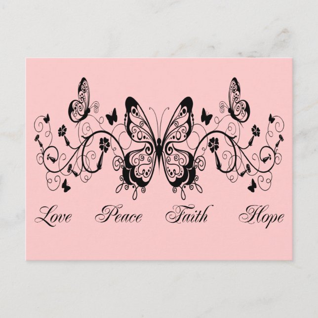 BUTTERFLIES & FLOWERS LOVE PEACE FAITH HOPE POSTCARD (Front)