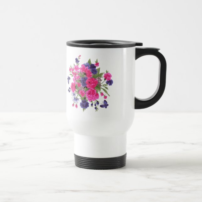 Butterflies & Flowers Mother's Day Gift Travel Mug (Right)