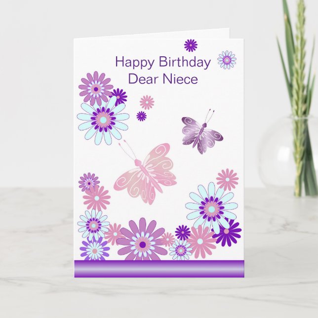 Butterflies Flowers Personalised Niece Birthday Card (Front)