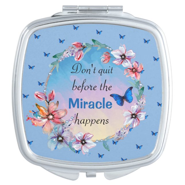 Butterflies & Flowers Positive Mindset Quote Compact Mirror (Front)