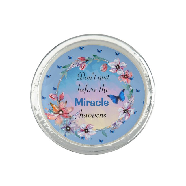 Butterflies & Flowers Positive Mindset Quote Ring (Front)