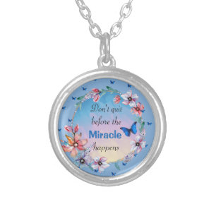 Butterflies & Flowers Positive Mindset Quote Silver Plated Necklace