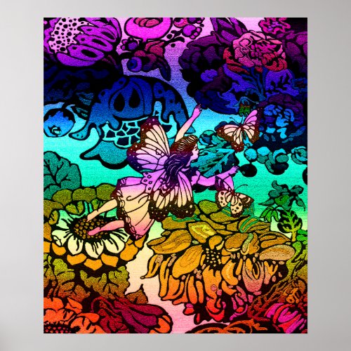 Butterflies Flowers Rainbow Angel Poster