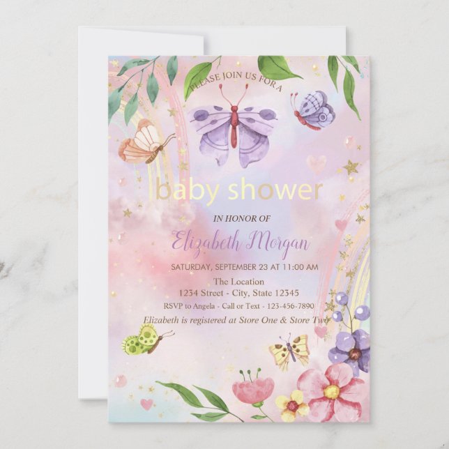  Butterflies Flowers Rainbow Baby Shower  Invitation (Front)