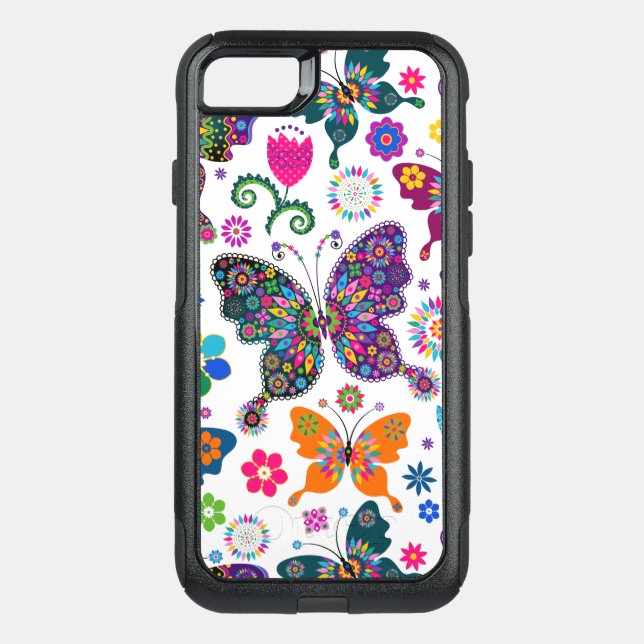 Butterflies & Flowers Retro Colorful Pattern Otterbox iPhone Case (Back)