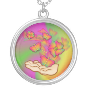 Butterflies & Flowers Silver Plated Necklace