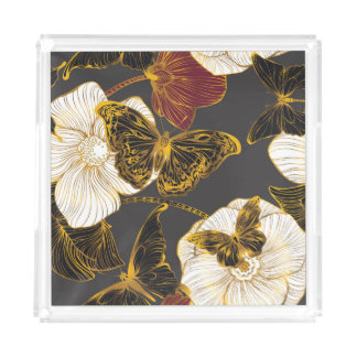 Butterflies & Flowers: Spring Boho Pattern Acrylic Tray