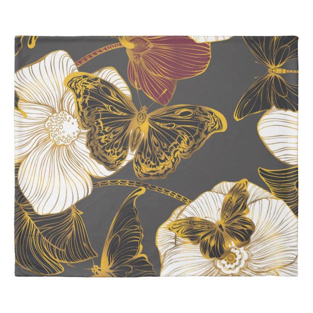 Butterflies & Flowers: Spring Boho Pattern Duvet Cover (Front)