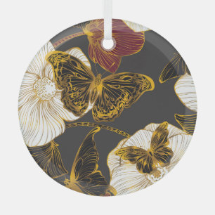 Butterflies & Flowers: Spring Boho Pattern Glass Ornament
