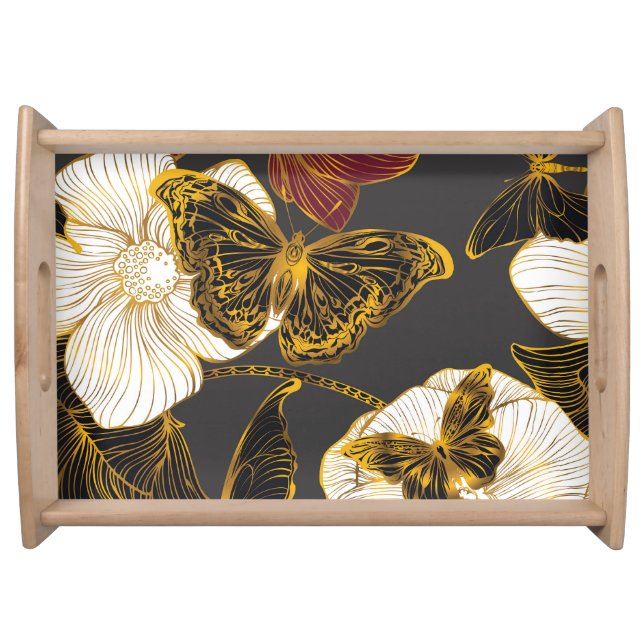Butterflies & Flowers: Spring Boho Pattern Serving Tray (Front)