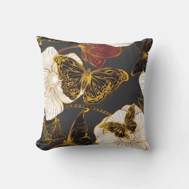Butterflies & Flowers: Spring Boho Pattern Throw Pillow (Front)