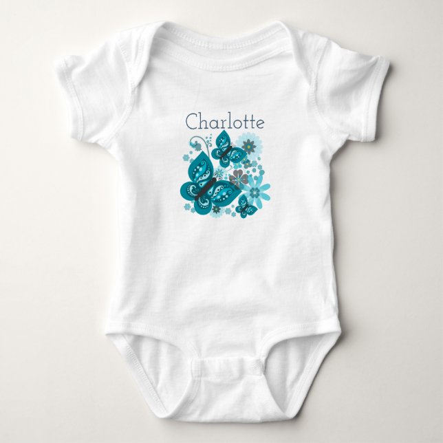 Butterflies & Flowers Vest (Blue) Baby Bodysuit (Front)