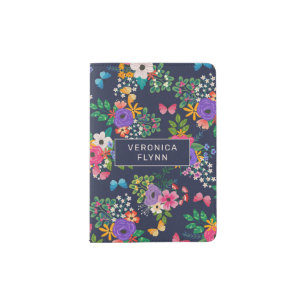 Butterflies & Flowers Vibrant Floral Pattern Passport Holder