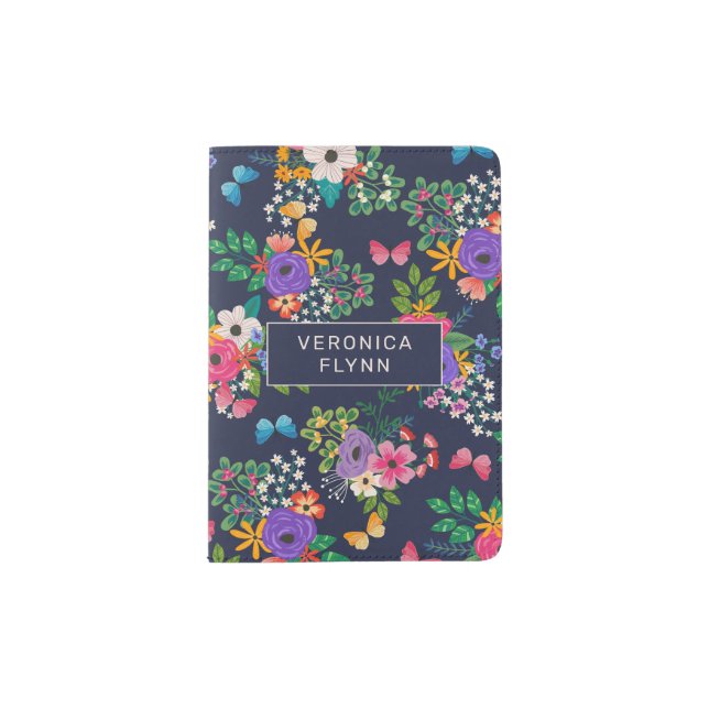 Butterflies & Flowers Vibrant Floral Pattern Passport Holder (Front)