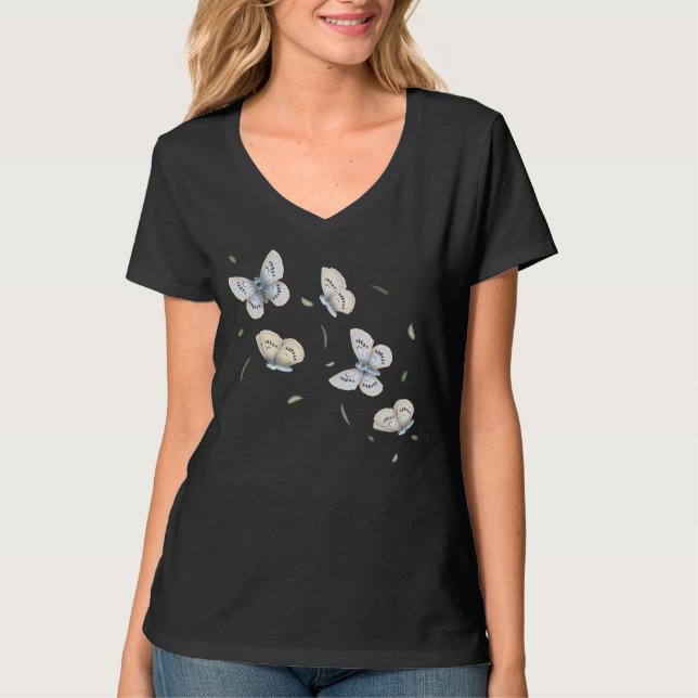 Butterflies Flying in Falling Leaves T-Shirt (Front)