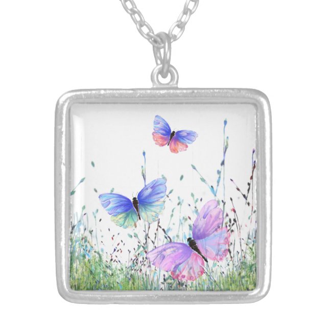 Butterflies Flying in Nature Necklace Gift (Front)