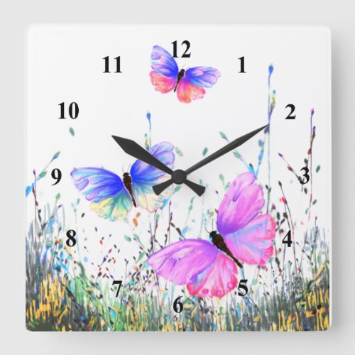 Butterflies Flying in Nature Wall Clock Spring Joy