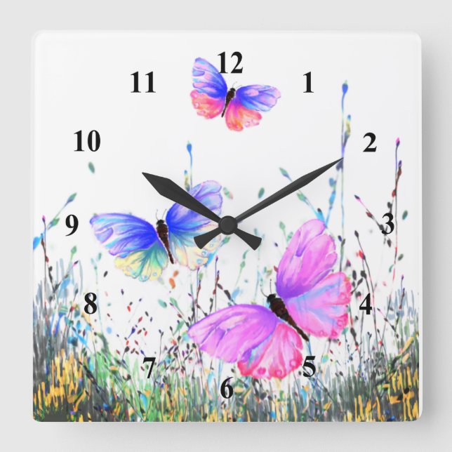 Butterflies Flying in Nature Wall Clock Spring Joy (Front)