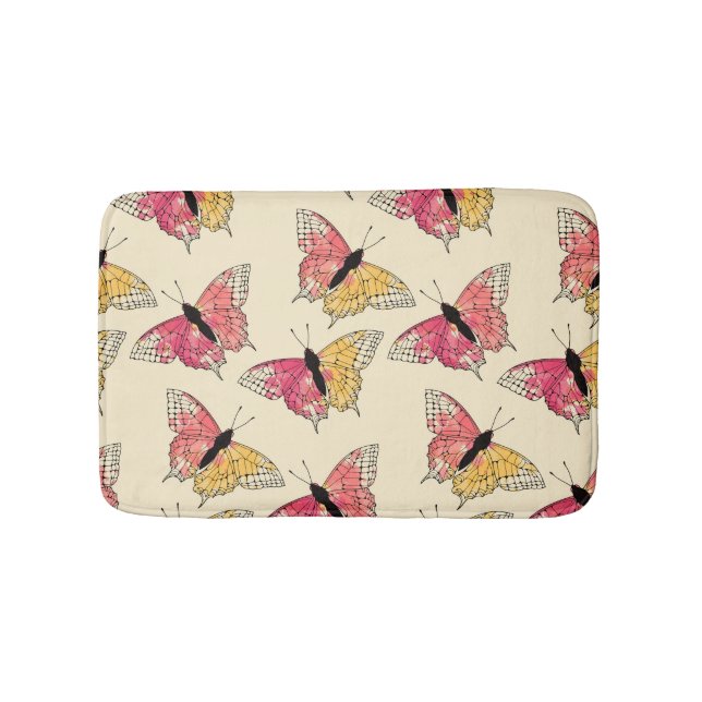 Butterflies flying: seamless ivory pattern bath mat (Front)