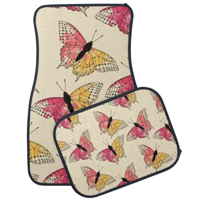 Butterflies flying: seamless ivory pattern car floor mat (Set)