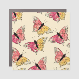 Butterflies flying: seamless ivory pattern car magnet
