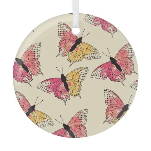 Butterflies flying: seamless ivory pattern glass ornament